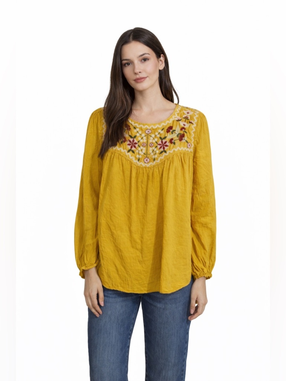 Max Studio Mustard Embroidered Boho‎ Blouse